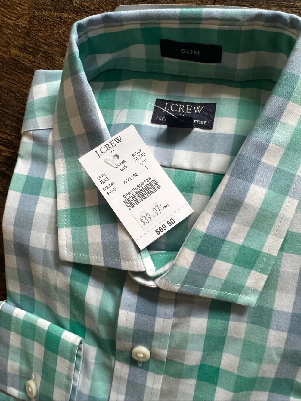 J. Crew Slim Fit Mint Green and Light Blue Gingham Dress Shirt